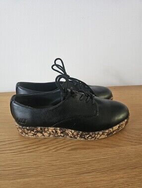 MATT & Nat Women Hall Cork Black Platform Vegan Oxford Lace Up Size 37 Loafer